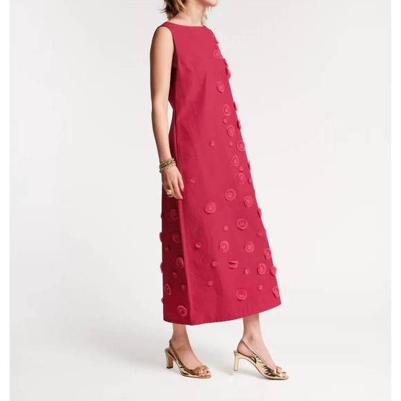 NEW FRANCES VALENTINE mirabelle midi dress in fuschia botanical garden - Picture 2 of 4